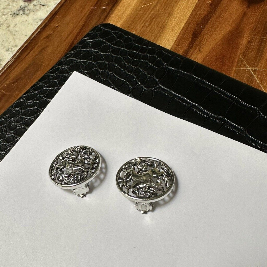Signed Sarah Cov - Silver Tone Deer Clip-On Clip On Earrings Sarah Coventry